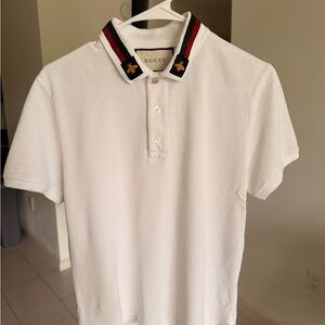 Gucci white Piqué Polo with Gold GG Button